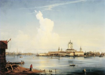 Landscapes Painting - smolny as seen from bolshaya okhta 1852 Alexey Bogolyubov cityscape city scenes